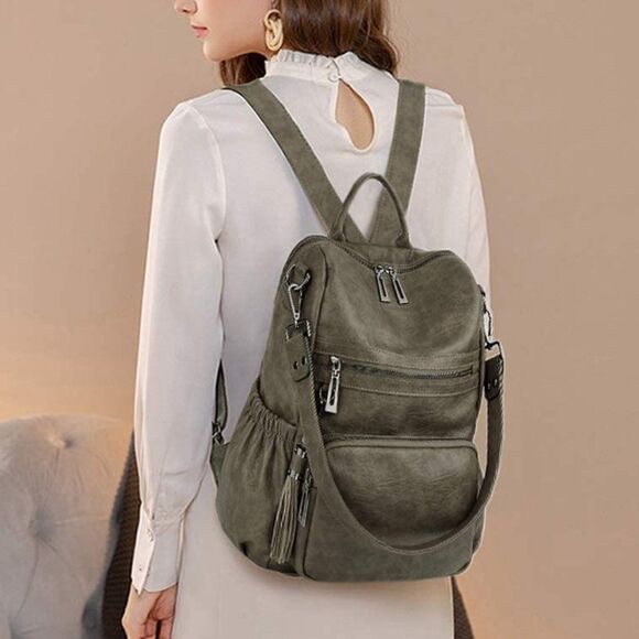 LMI Fashion Leather backpack-3 Green main image 5